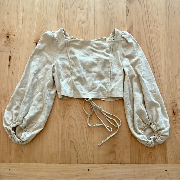 Zara Tops - [Zara] Open Back Puff Sleeve Linen Blend Top